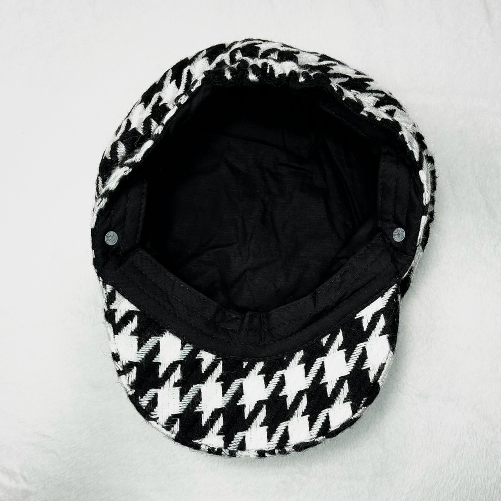 Newsboy Cap Houndstooth Double Twist Rope Hat Black White Women’s New - Picture 9 of 9